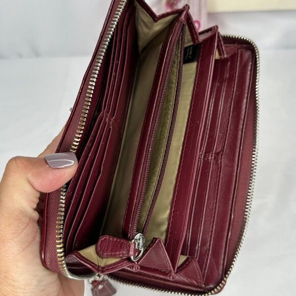 Coach Crimson Signature Monogram Fabric & Leather Accordion Zipper Wallet - Picture 4 of 12